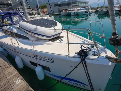 Deck of Pomena, a Bavaria C38 sailboat at Grad Kaštela, Croatia