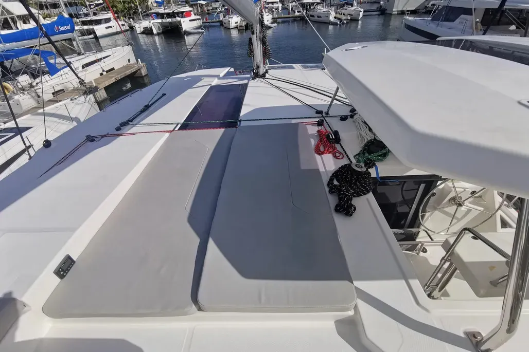 Cockpit of Oryx, a Leopard 45 catamaran at Road Town, British Virgin Islands