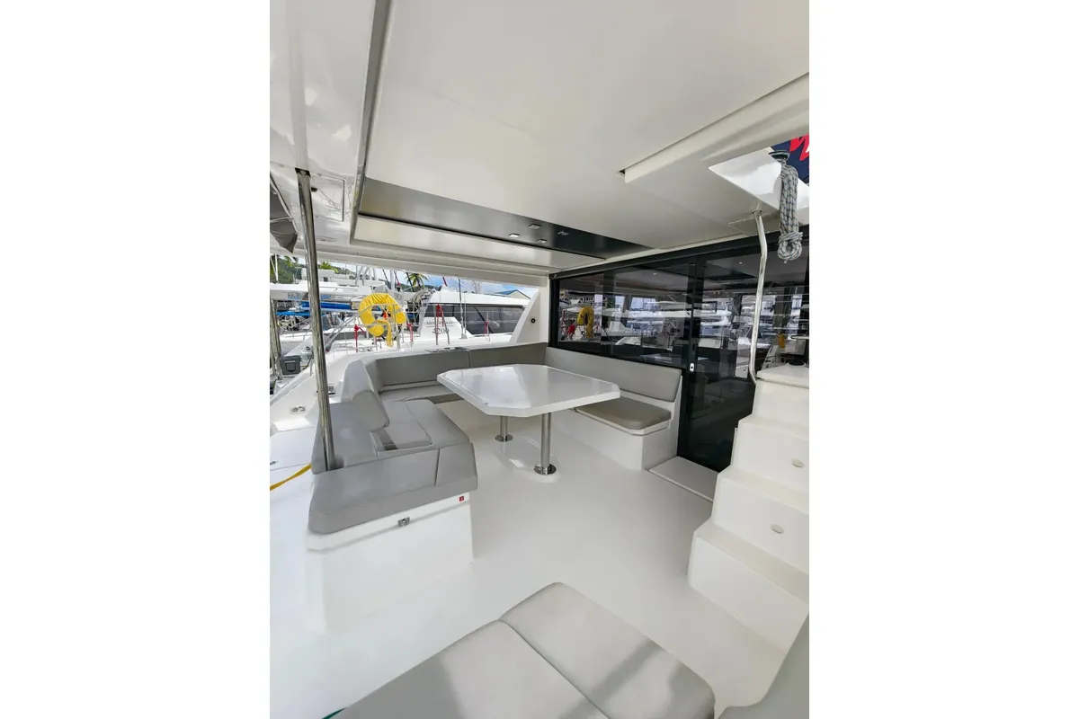 Deck of Oryx, a Leopard 45 catamaran at Road Town, British Virgin Islands