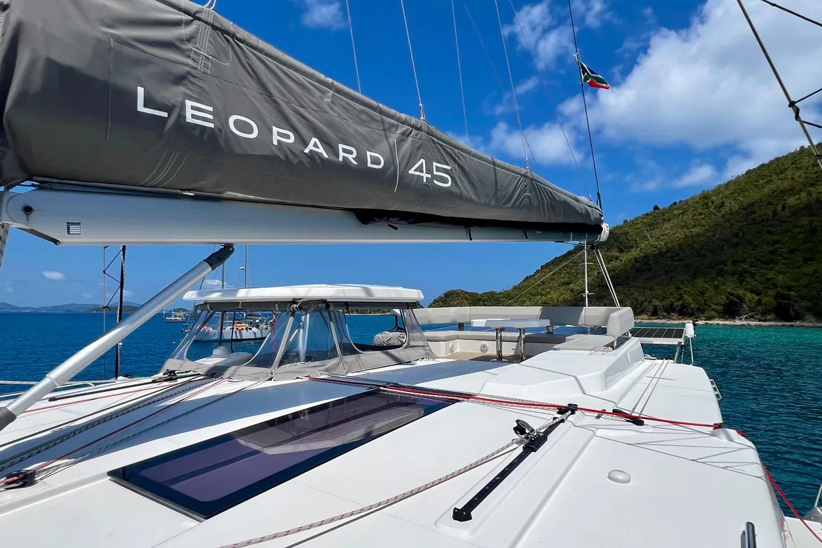 Exterior view of Oryx, a Leopard 45 catamaran at Road Town, British Virgin Islands