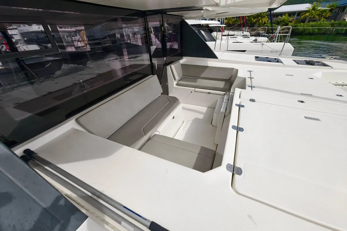 Deck of Oryx, a Leopard 45 catamaran at Road Town, British Virgin Islands