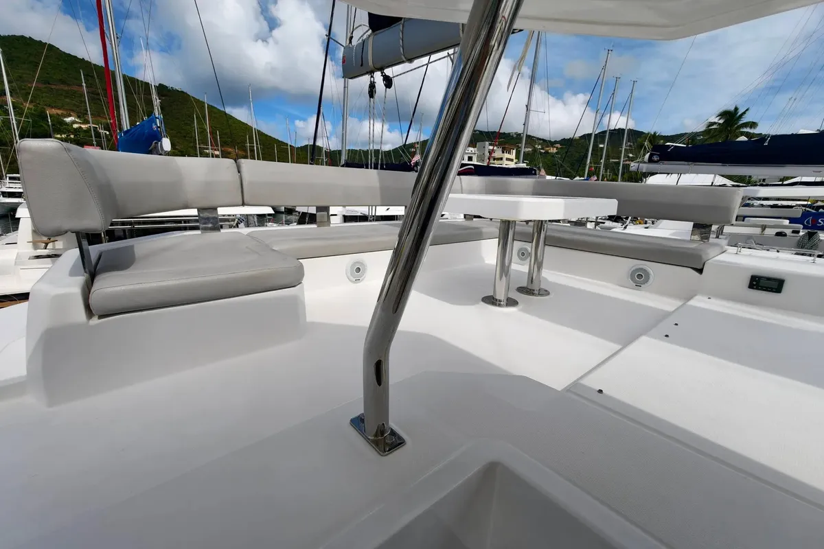 Deck of Oryx, a Leopard 45 catamaran at Road Town, British Virgin Islands