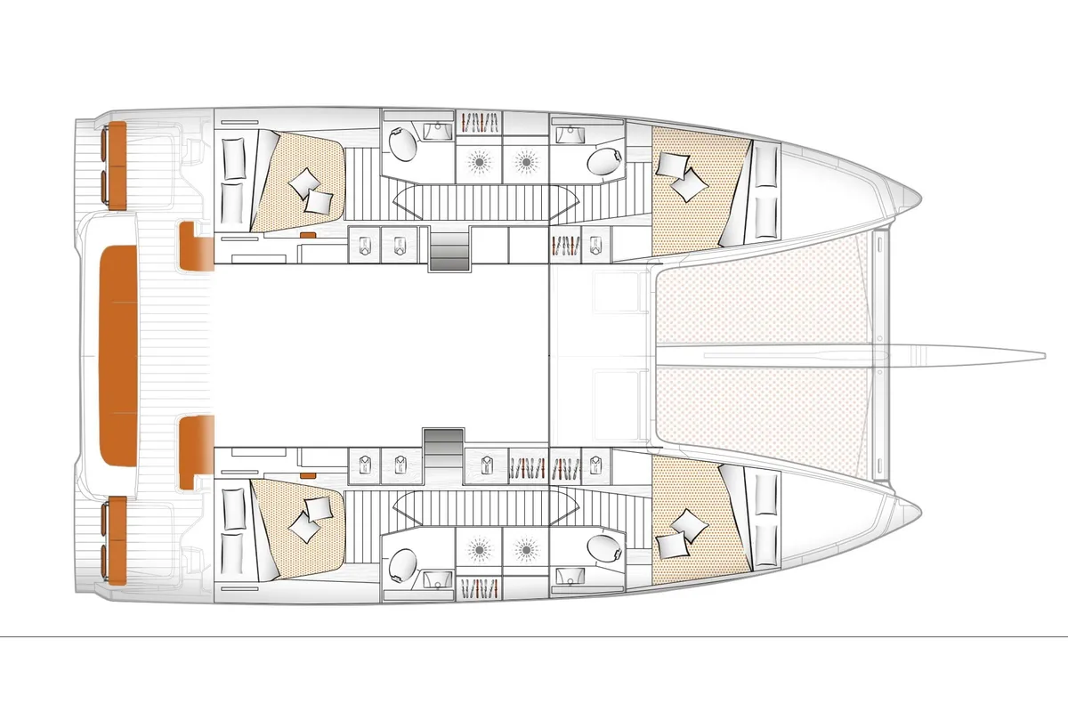Floor plan of Lydia III, a Excess 14 catamaran at Pula, Croatia