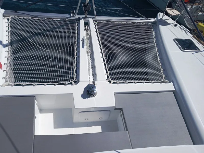 Deck of Golden Dream, a Lagoon 450 F catamaran at Lavreotiki Municipal Unit, Greece
