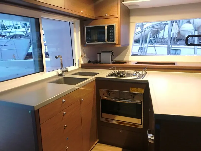 Galley of Golden Dream, a Lagoon 450 F catamaran at Lavreotiki Municipal Unit, Greece