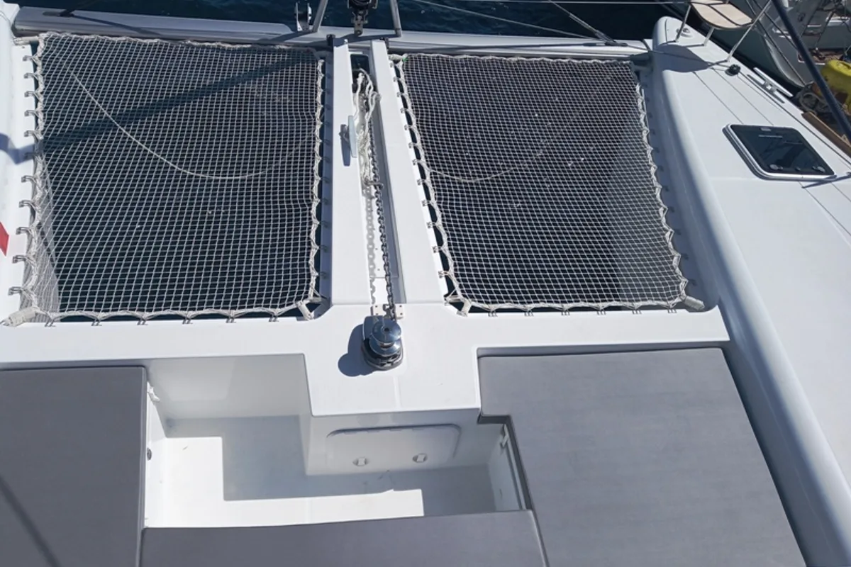 Deck of Golden Dream, a Lagoon 450 F catamaran at Lavreotiki Municipal Unit, Greece