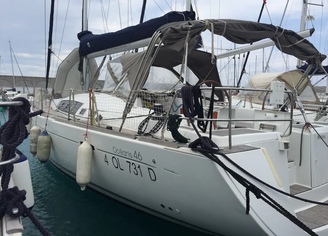 Exterior view of Meissa, a Beneteau Oceanis 46 sailboat at Rosignano Solvay, Italy