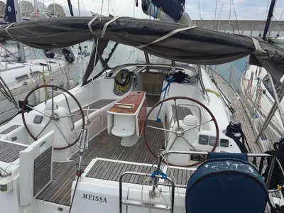 Cockpit of Meissa, a Beneteau Oceanis 46 sailboat at Rosignano Solvay, Italy