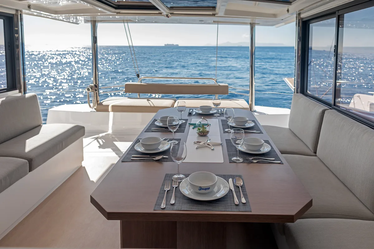 Salon of Kos 46.Cat5, a Bali 4.6 catamaran at Municipal Unit of Lefkada, Greece