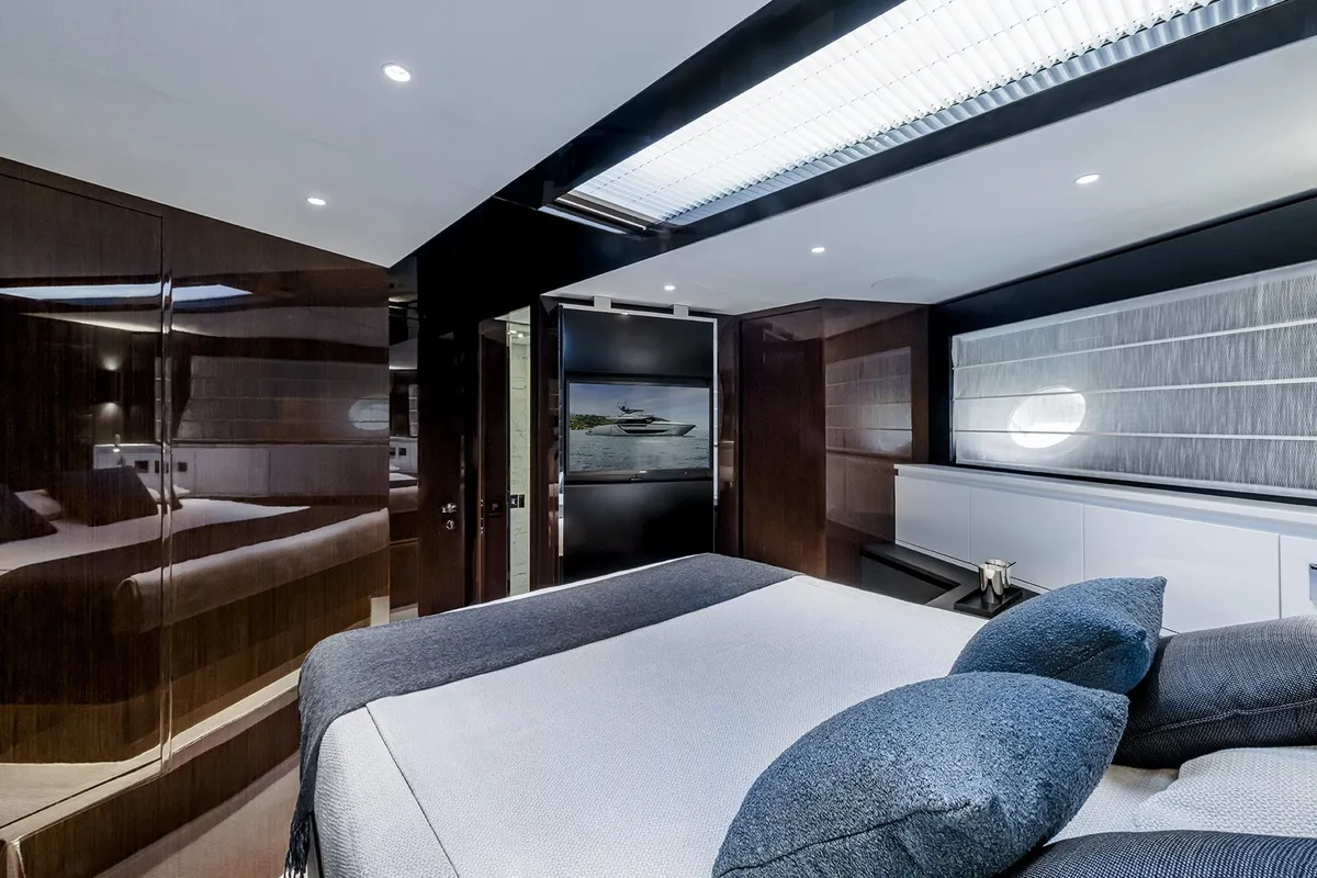 Cabin on Riva 82 Diva, a motor yacht at Dubai Harbour, United Arab Emirates