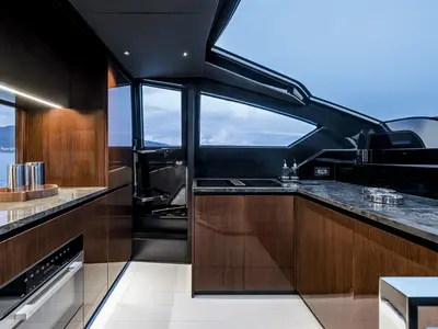 Galley of Riva 82 Diva, a motor yacht at Dubai Harbour, United Arab Emirates