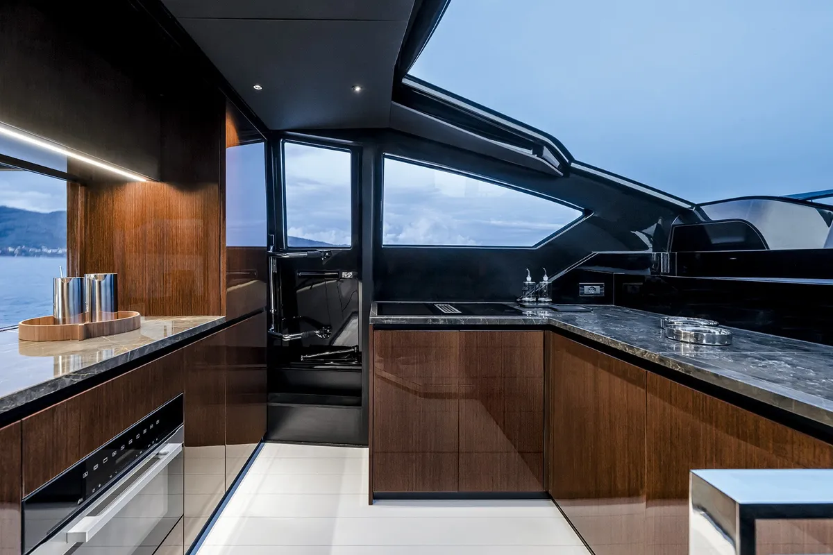 Galley of Riva 82 Diva, a motor yacht at Dubai Harbour, United Arab Emirates