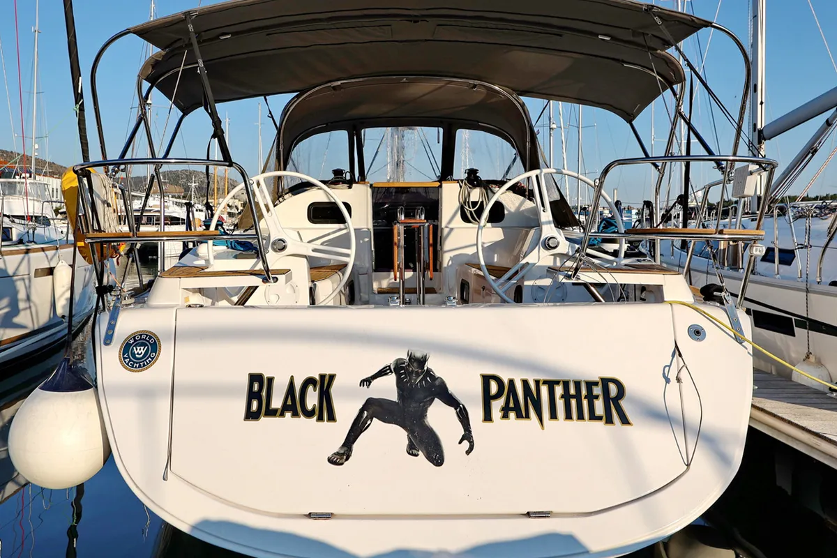 Exterior view of Black Panther, a Elan Impression 40 sailboat at Šibenik, Croatia
