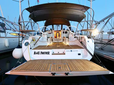 Cockpit of Black Panther, a Elan Impression 40 sailboat at Šibenik, Croatia