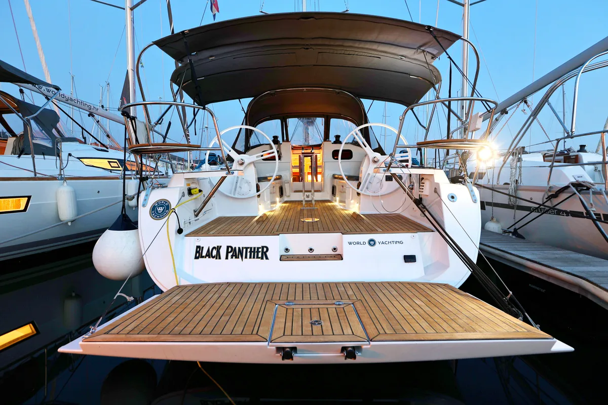 Cockpit of Black Panther, a Elan Impression 40 sailboat at Šibenik, Croatia