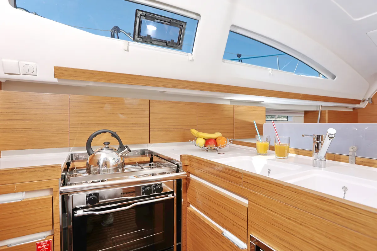 Galley of Black Panther, a Elan Impression 40 sailboat at Šibenik, Croatia