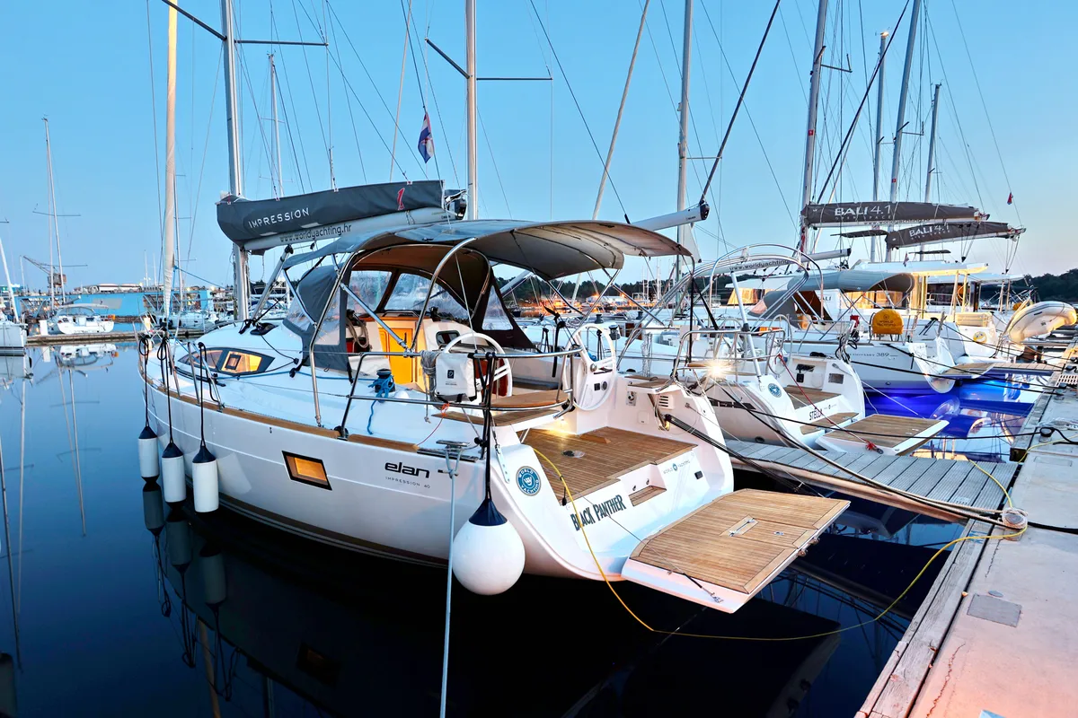 Exterior view of Black Panther, a Elan Impression 40 sailboat at Šibenik, Croatia