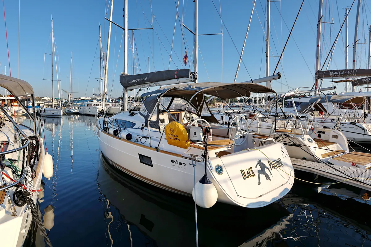 Exterior view of Black Panther, a Elan Impression 40 sailboat at Šibenik, Croatia