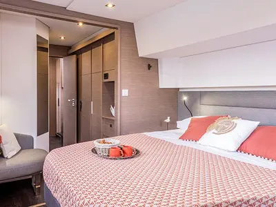 Cabin on Penny Lane, a Fountaine Pajot Aura 51 catamaran at Athens, Greece