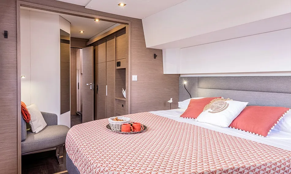 Cabin on Penny Lane, a Fountaine Pajot Aura 51 catamaran at Athens, Greece
