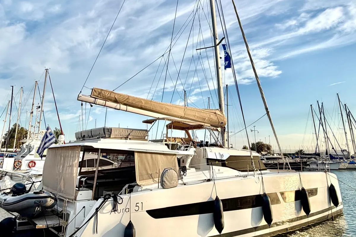 Penny Lane, a Fountaine Pajot Aura 51 catamaran at Athens, Greece