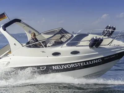 Exterior view of Eolo, a Eolo 770 Cruiser motorboat at Punat, Croatia