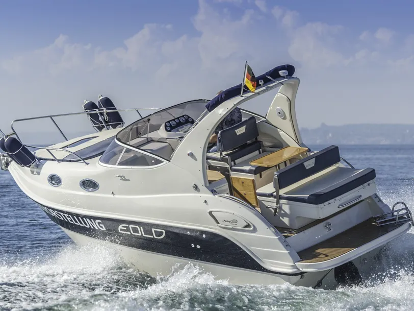 Exterior view of Eolo, a Eolo 770 Cruiser motorboat at Punat, Croatia