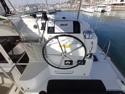 Cockpit of Ohana, a Lagoon 40 catamaran at Seget Donji, Croatia