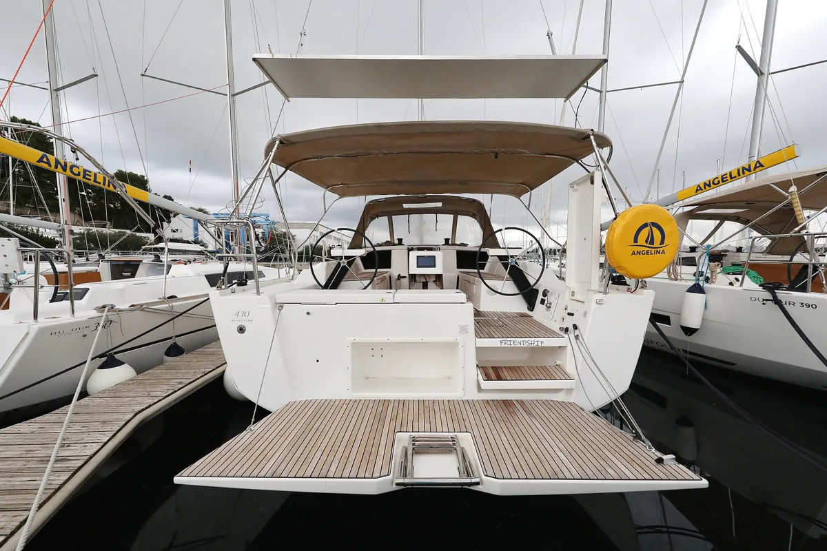Exterior view of Friendship, a Dufour 430 GL sailboat at Vodice, Croatia