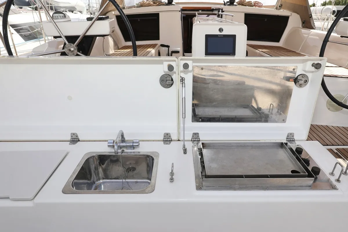Deck of Friendship, a Dufour 430 GL sailboat at Vodice, Croatia