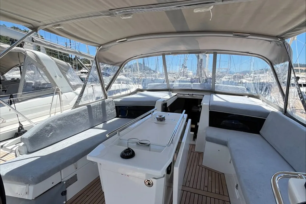 Cockpit of Just Dream, a Beneteau Oceanis 46.1 sailboat at Fethiye, Turkey