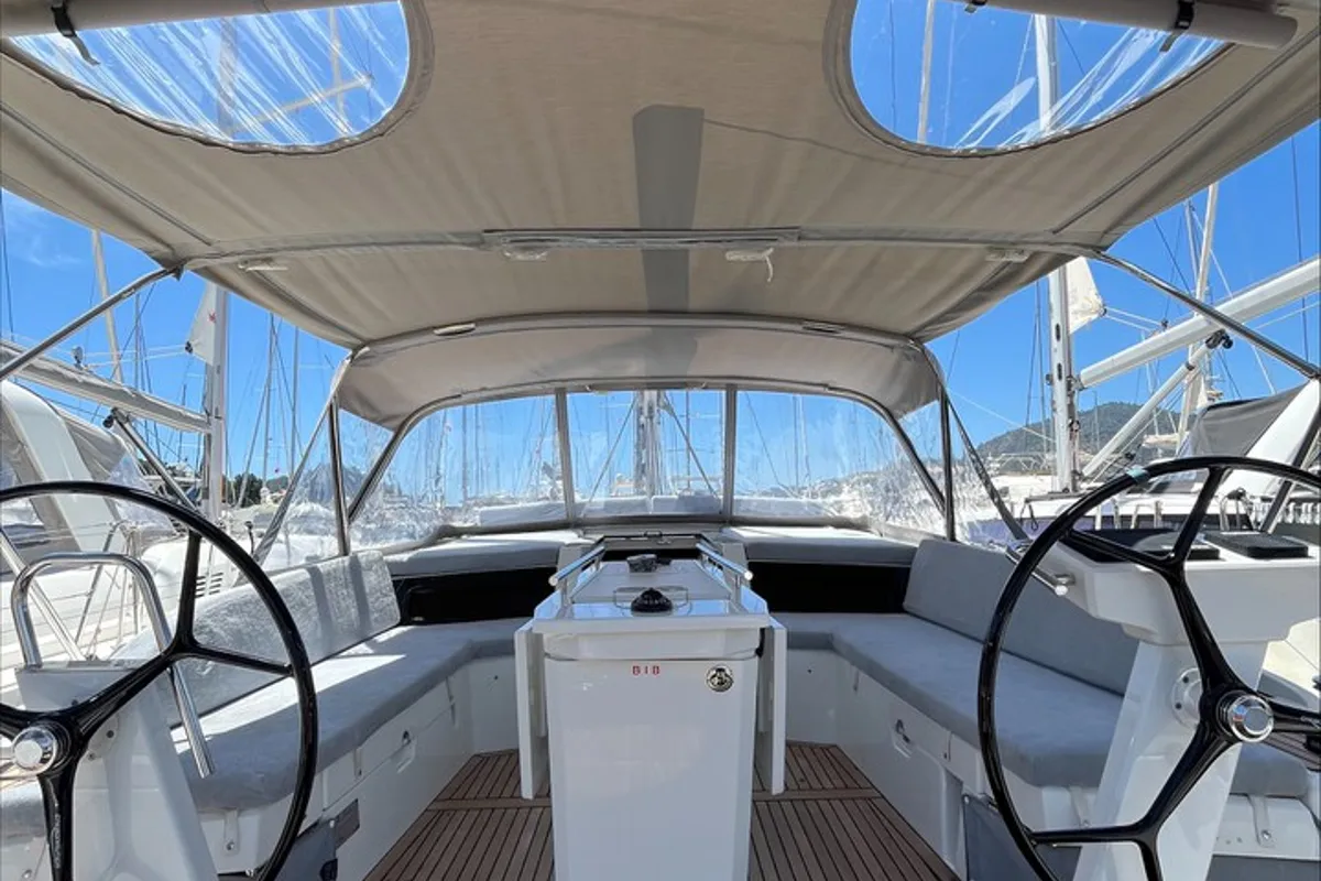 Cockpit of Just Dream, a Beneteau Oceanis 46.1 sailboat at Fethiye, Turkey
