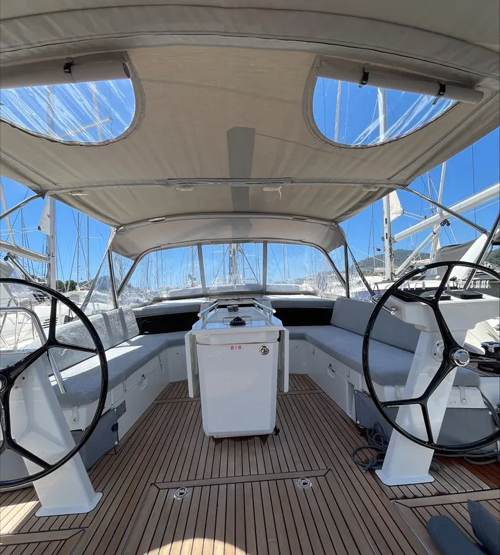 Cockpit of Just Dream, a Beneteau Oceanis 46.1 sailboat at Fethiye, Turkey