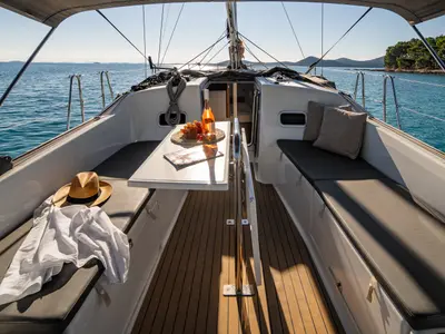 Deck of Nala, a Jeanneau Sun Odyssey 380 sailboat at Biograd na Moru, Croatia