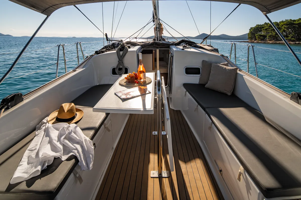 Deck of Nala, a Jeanneau Sun Odyssey 380 sailboat at Biograd na Moru, Croatia
