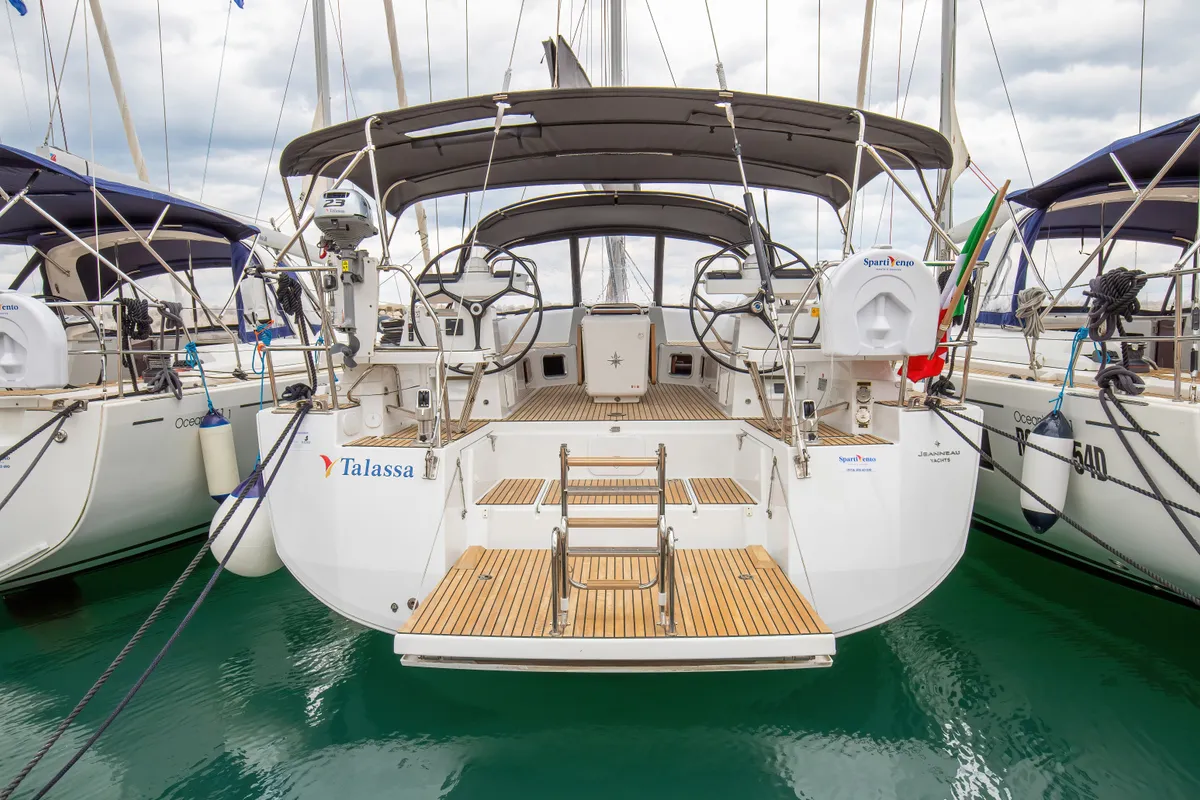Exterior view of Talassa, a Jeanneau 54 sailboat at Salerno, Italy