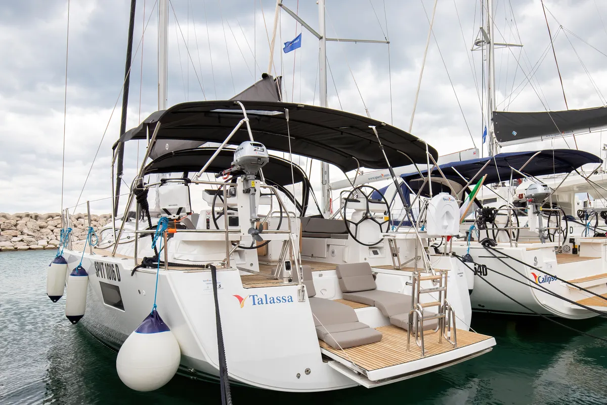 Exterior view of Talassa, a Jeanneau 54 sailboat at Salerno, Italy