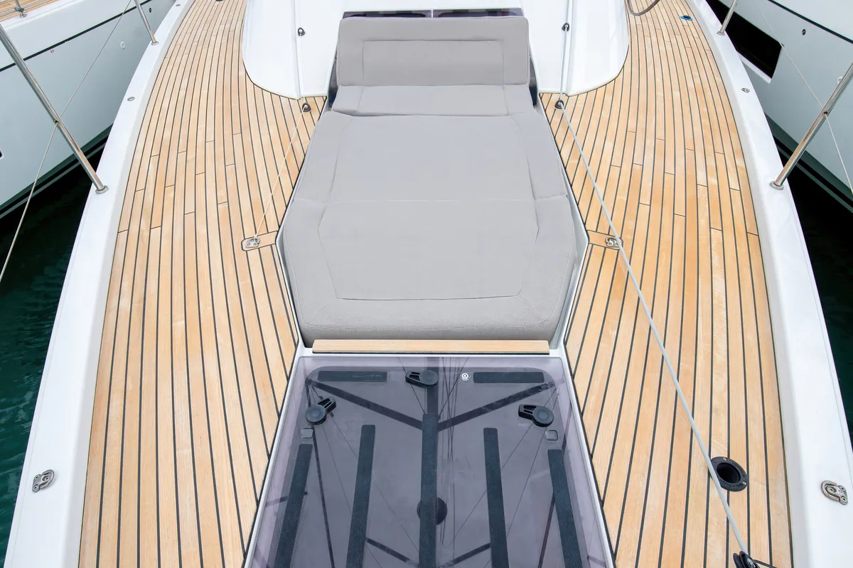 Deck of Talassa, a Jeanneau 54 sailboat at Salerno, Italy