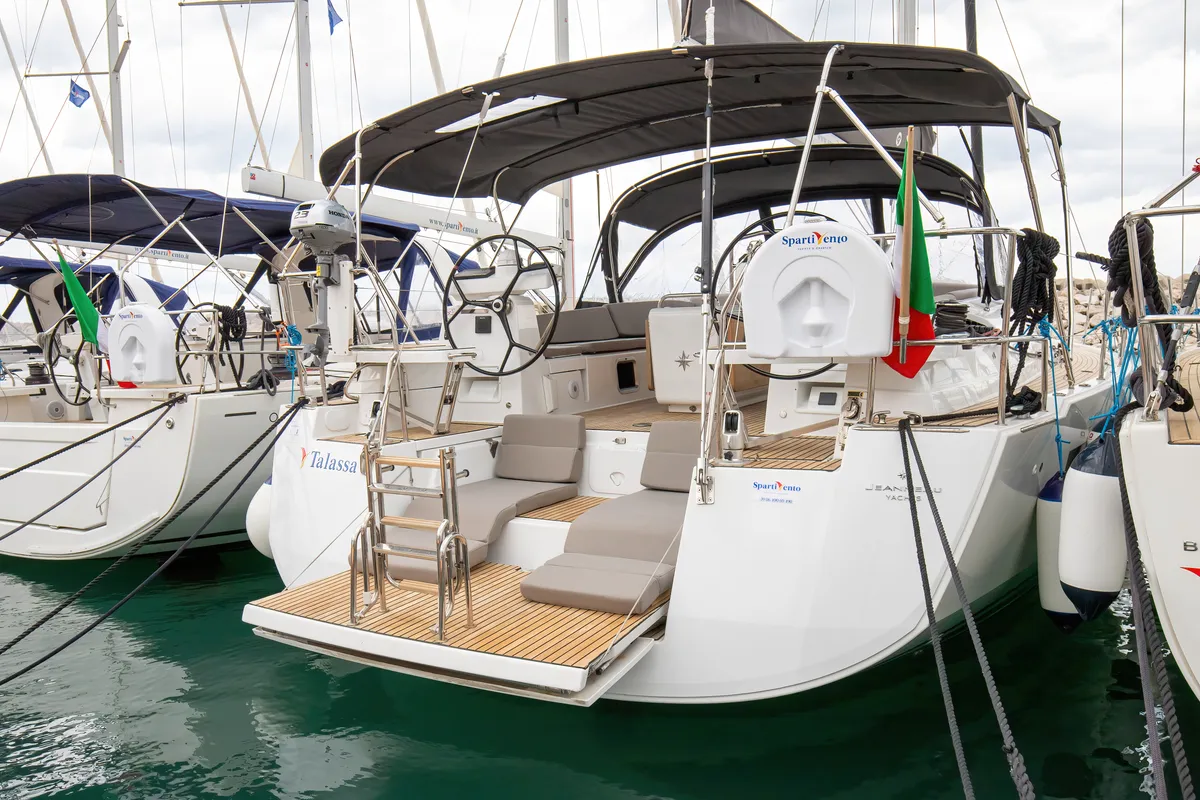 Exterior view of Talassa, a Jeanneau 54 sailboat at Salerno, Italy