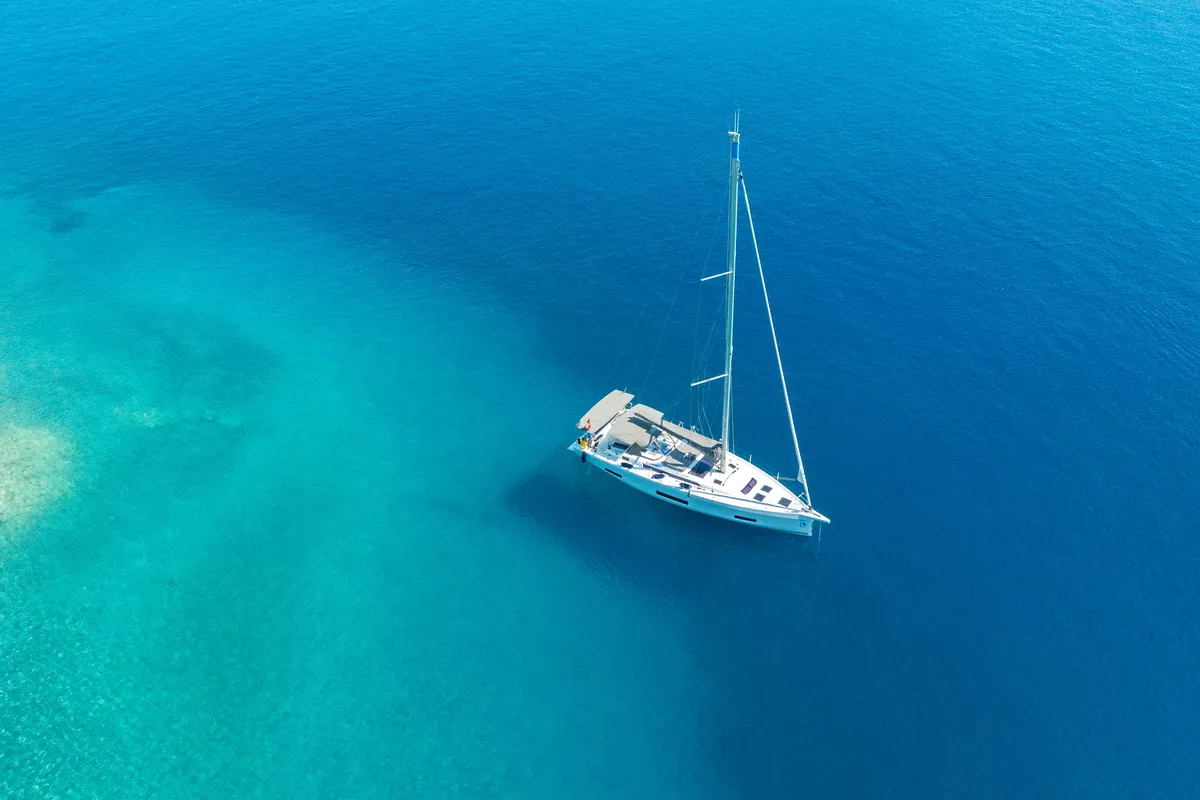 Exterior view of Gusto 7, a Dufour 470 sailboat at Fethiye, Turkey