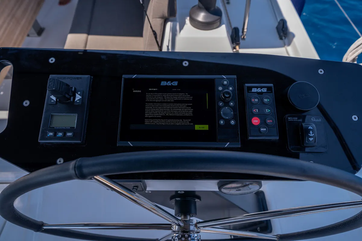 Cockpit of Gusto 7, a Dufour 470 sailboat at Fethiye, Turkey