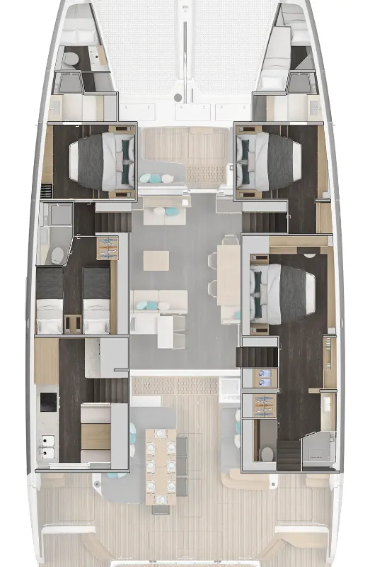 Floor plan of Lady M, a Lagoon 60 catamaran at Athens, Greece