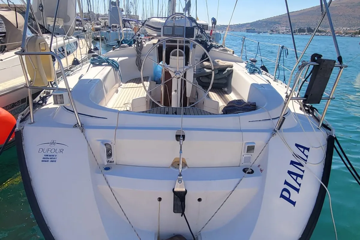Cockpit of PIAMA, a Dufour 36 sailboat at Grad Trogir, Croatia