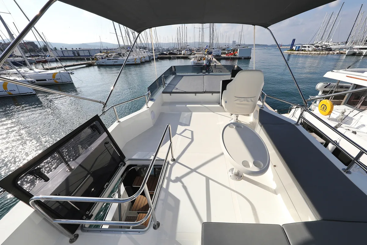 Deck of Iggy, a Cobra Yachts Seamaster 45 motor yacht at Primošten, Croatia