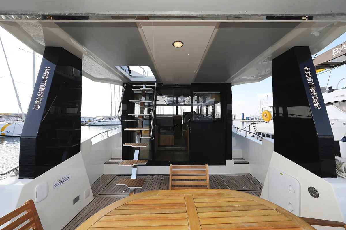 Deck of Iggy, a Cobra Yachts Seamaster 45 motor yacht at Primošten, Croatia