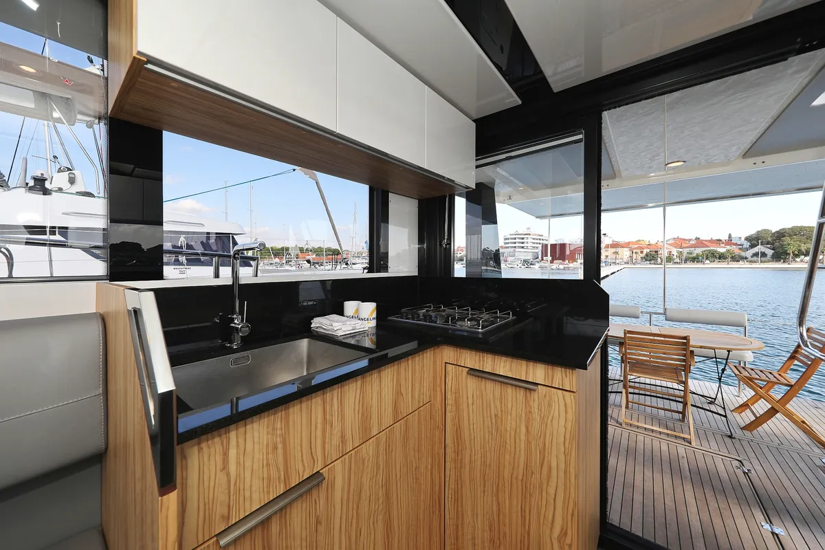 Galley of Iggy, a Cobra Yachts Seamaster 45 motor yacht at Primošten, Croatia