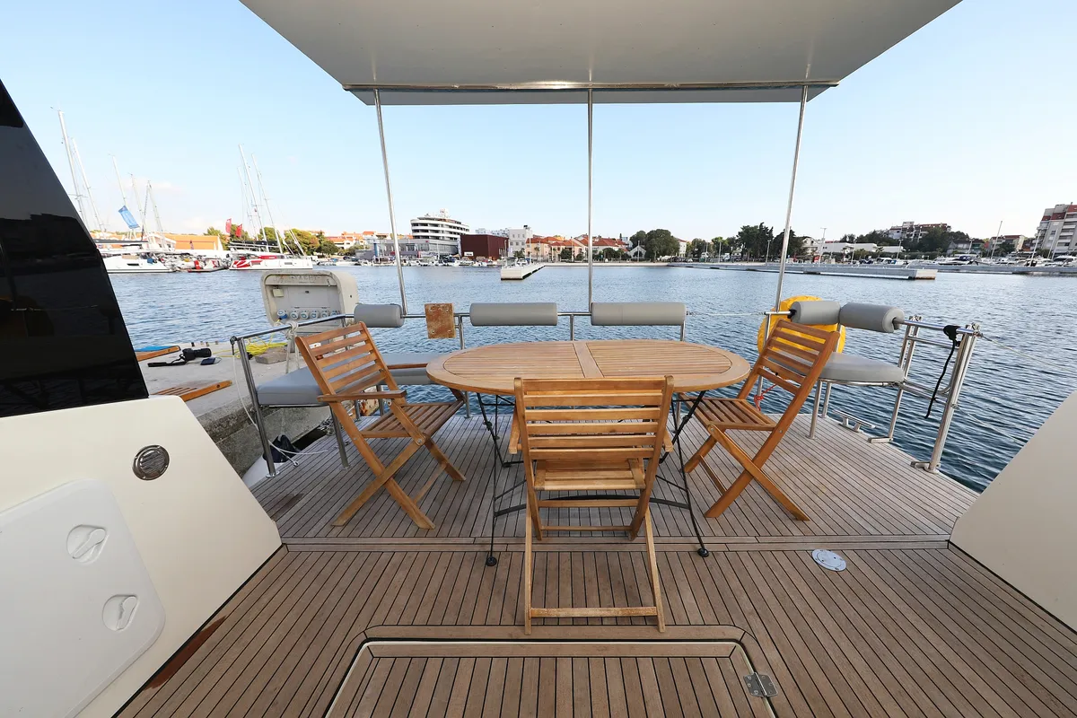 Deck of Iggy, a Cobra Yachts Seamaster 45 motor yacht at Primošten, Croatia