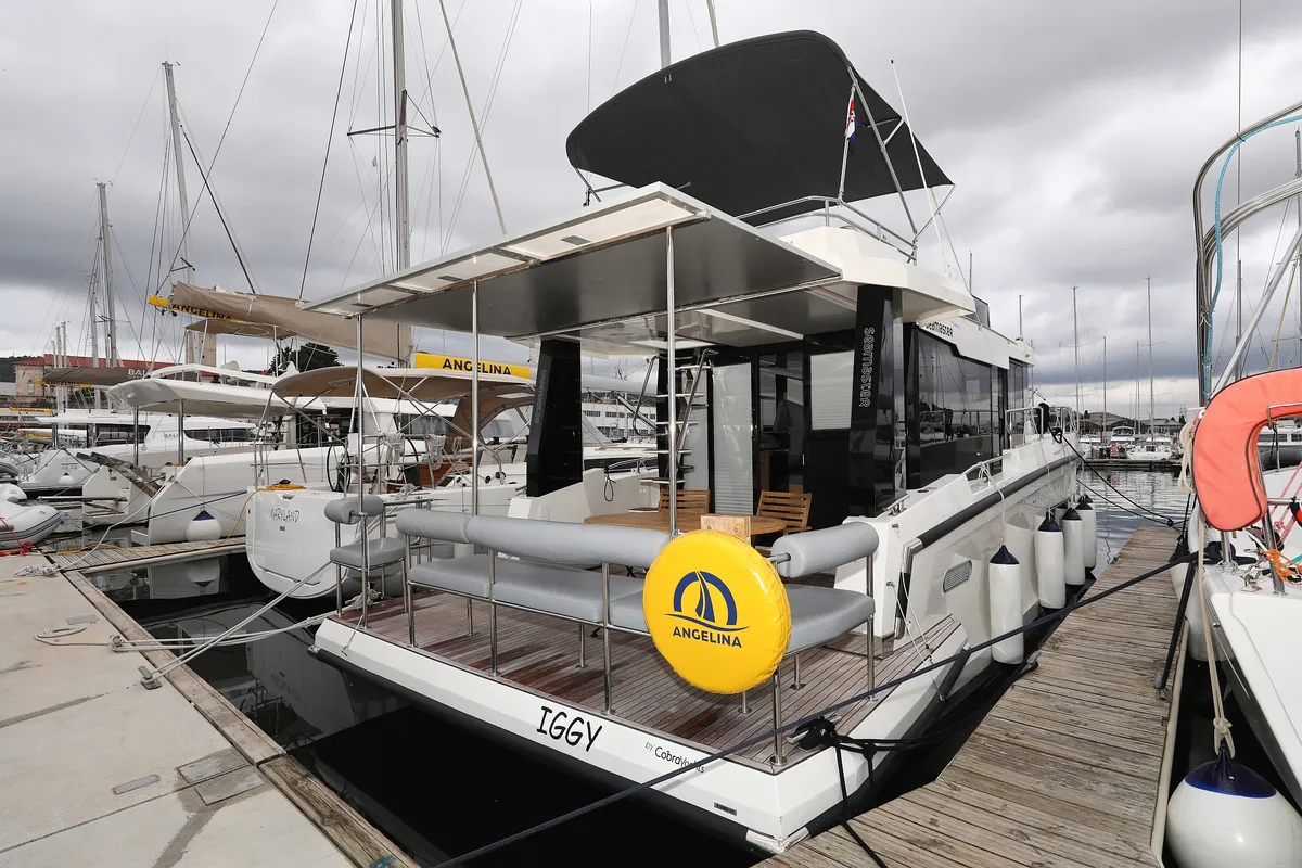 Exterior view of Iggy, a Cobra Yachts Seamaster 45 motor yacht at Primošten, Croatia