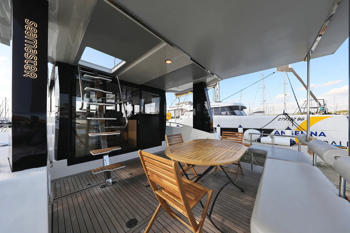 Deck of Iggy, a Cobra Yachts Seamaster 45 motor yacht at Primošten, Croatia