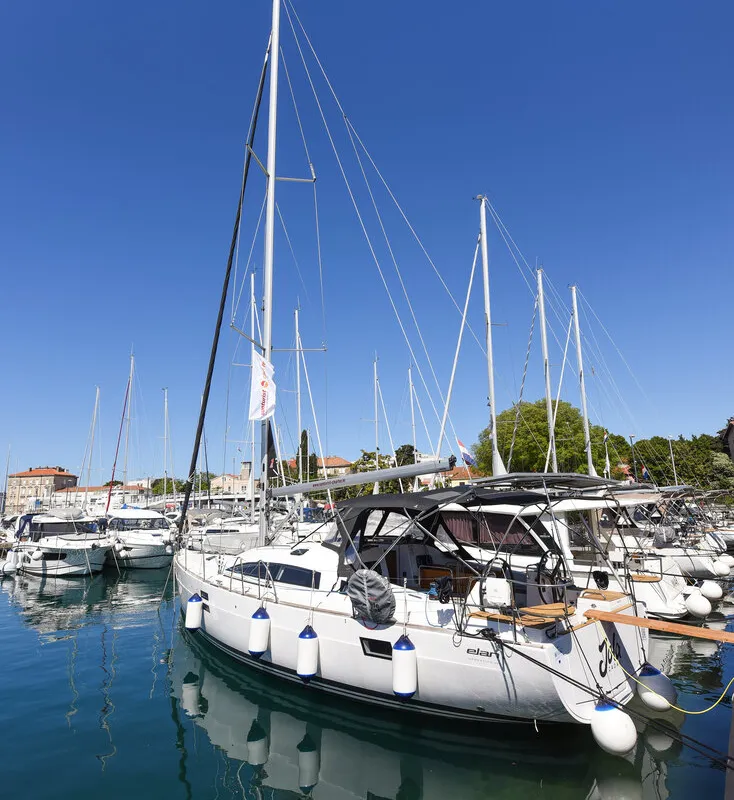 Exterior view of Jola, a Elan Impression 45.1 sailboat at Zadar, Croatia